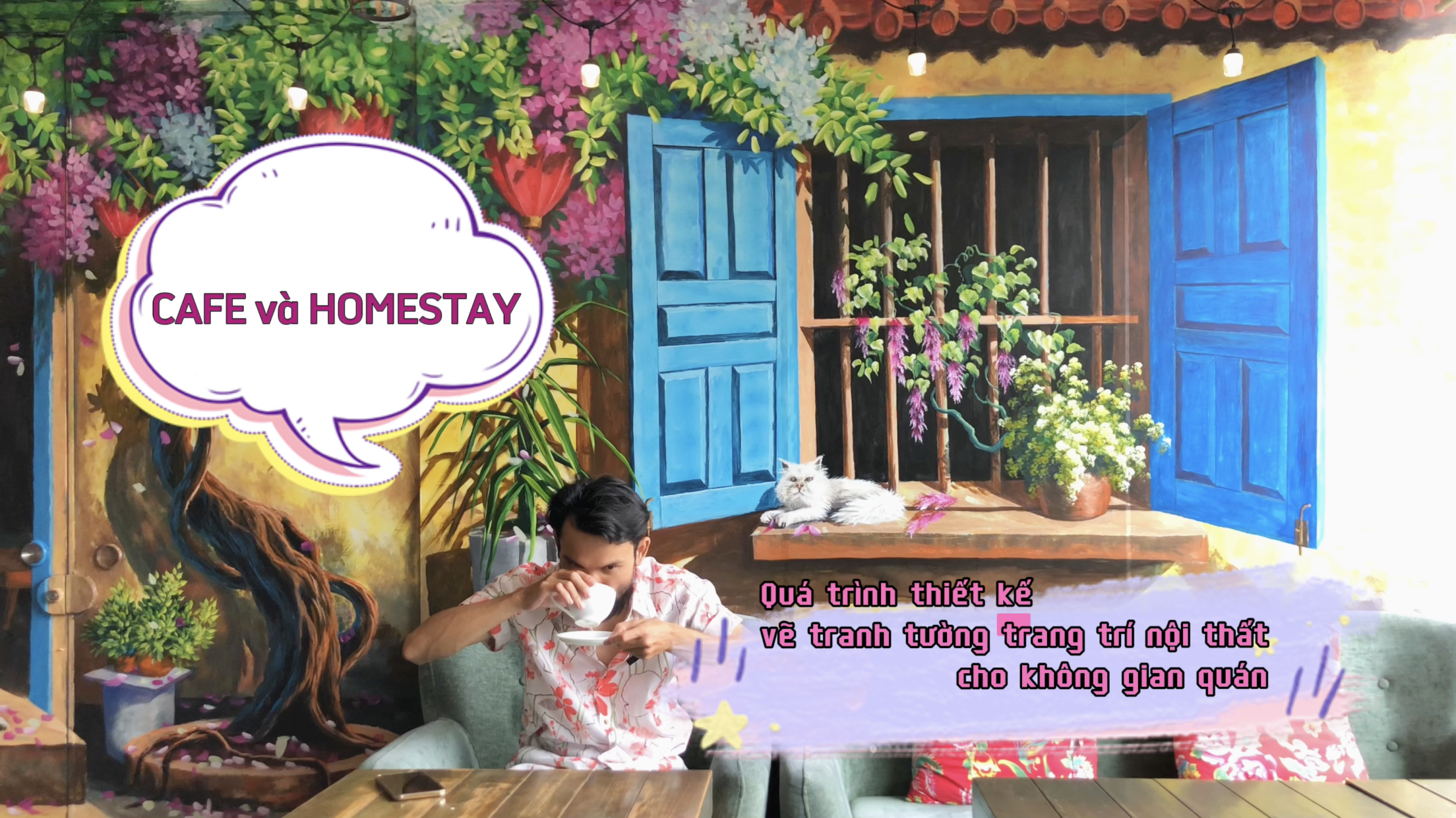 Quá trình thiết kế vẽ tranh tường trang trí nội thất cho không gian quán Cafe và Homestay