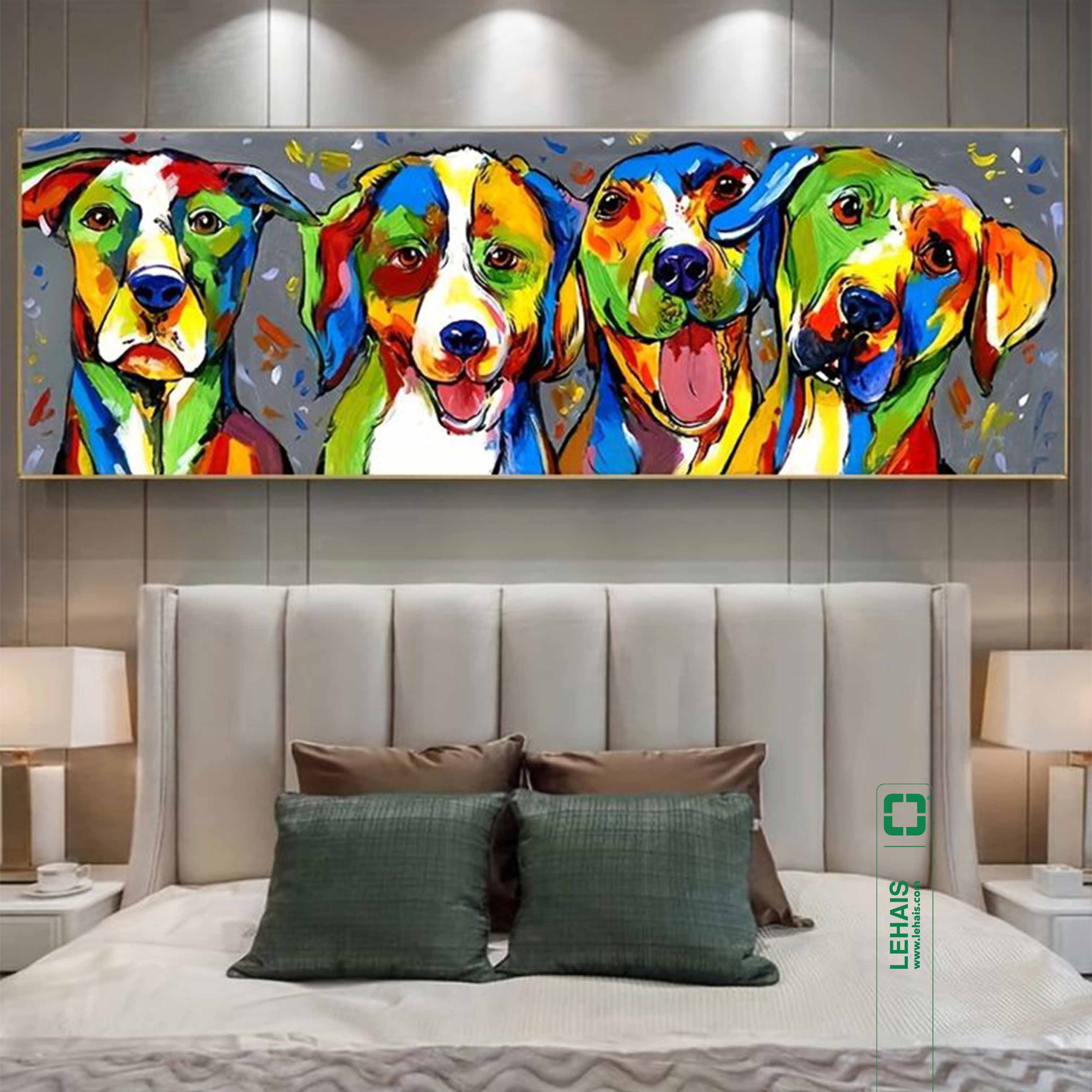 Tranh sơn dầu vẽ những chú chó đáng yêu